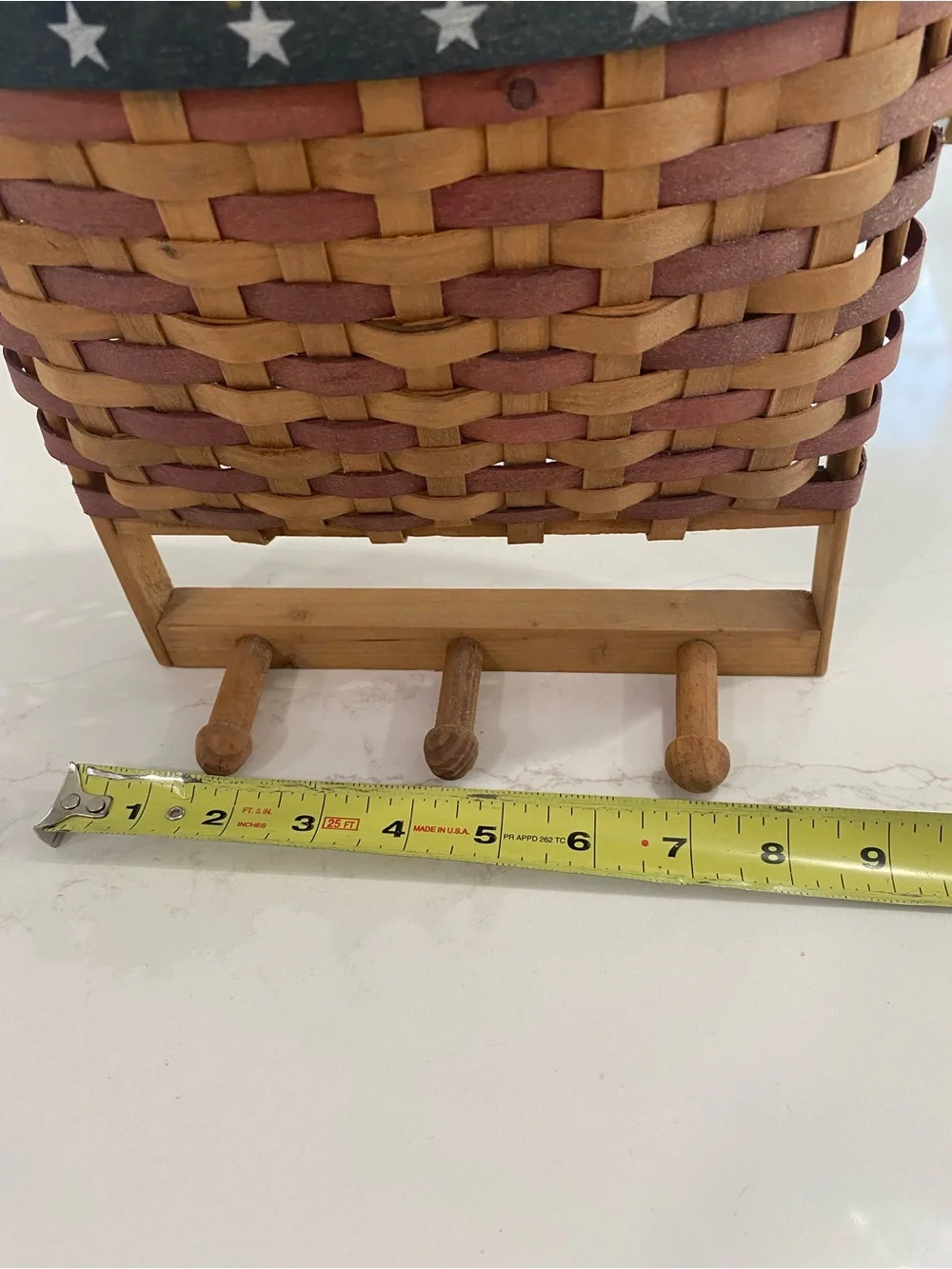Patriotic Woven Hanging Basket with Hooks - Red and Natural